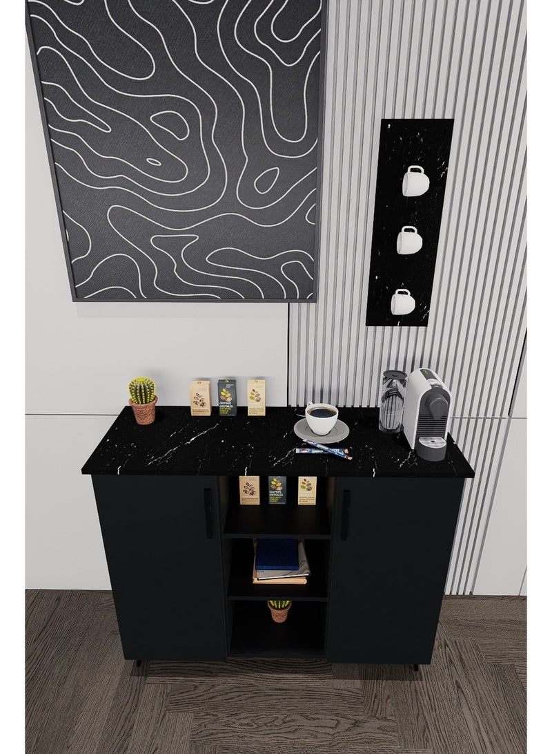 كوفي وورلد ركن قهوة لون أسود مع رف بتصميم اثاث عصري - Image 5