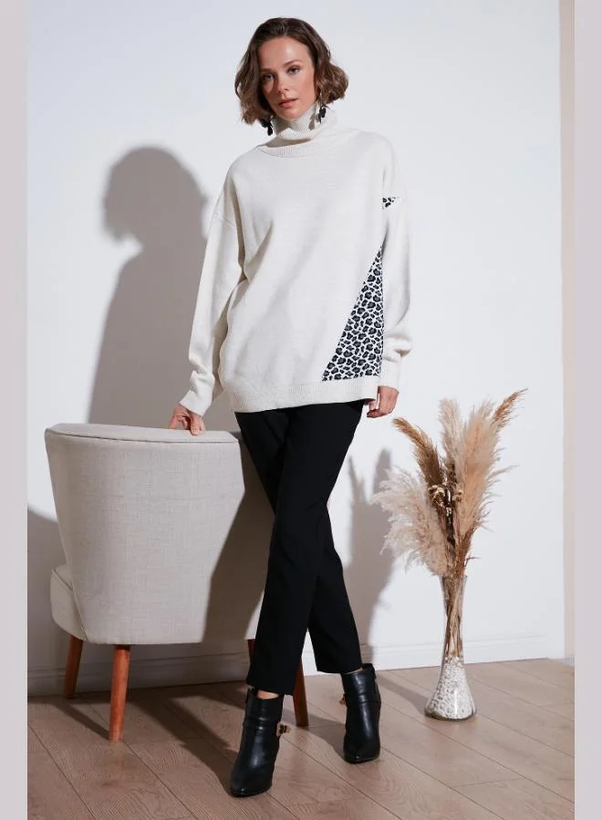 ليلا كنزة صوفية نسائية بطبعة جلد الفهد من الأكريليك من ليلا