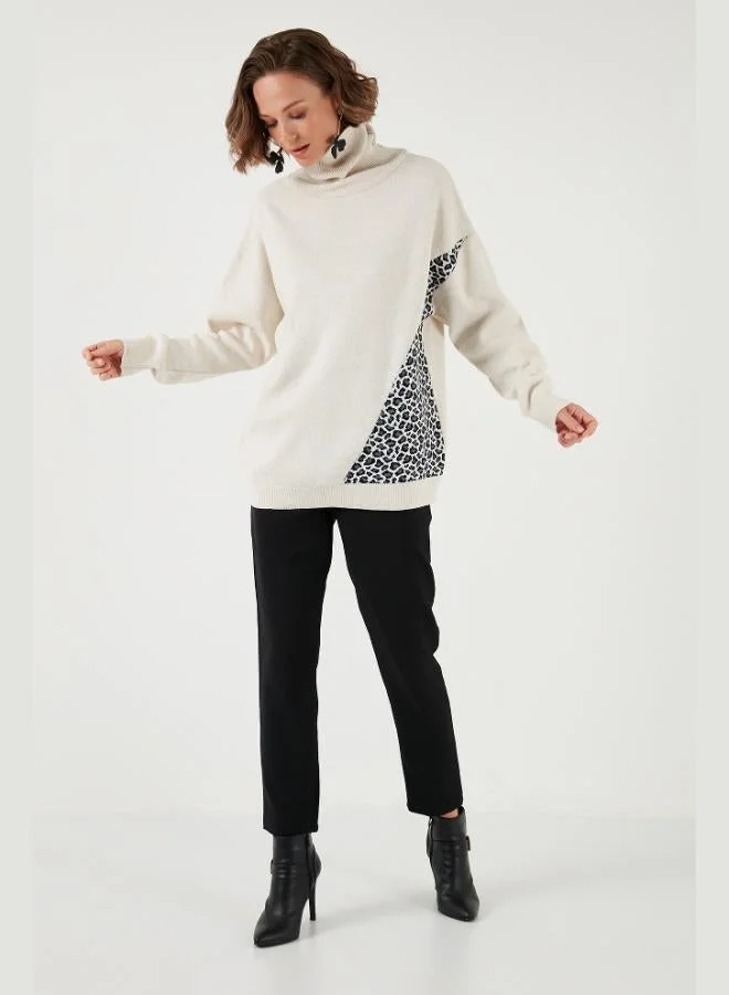 ليلا كنزة صوفية نسائية بطبعة جلد الفهد من الأكريليك من ليلا