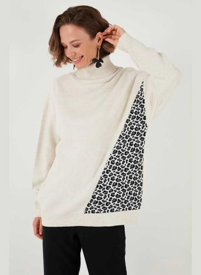 ليلا كنزة صوفية نسائية بطبعة جلد الفهد من الأكريليك من ليلا