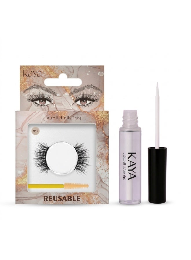 kaya Clear Eyelash Glue with Natural Mink Three Dimensional Lashes Style No. 19 Set - Image 1
