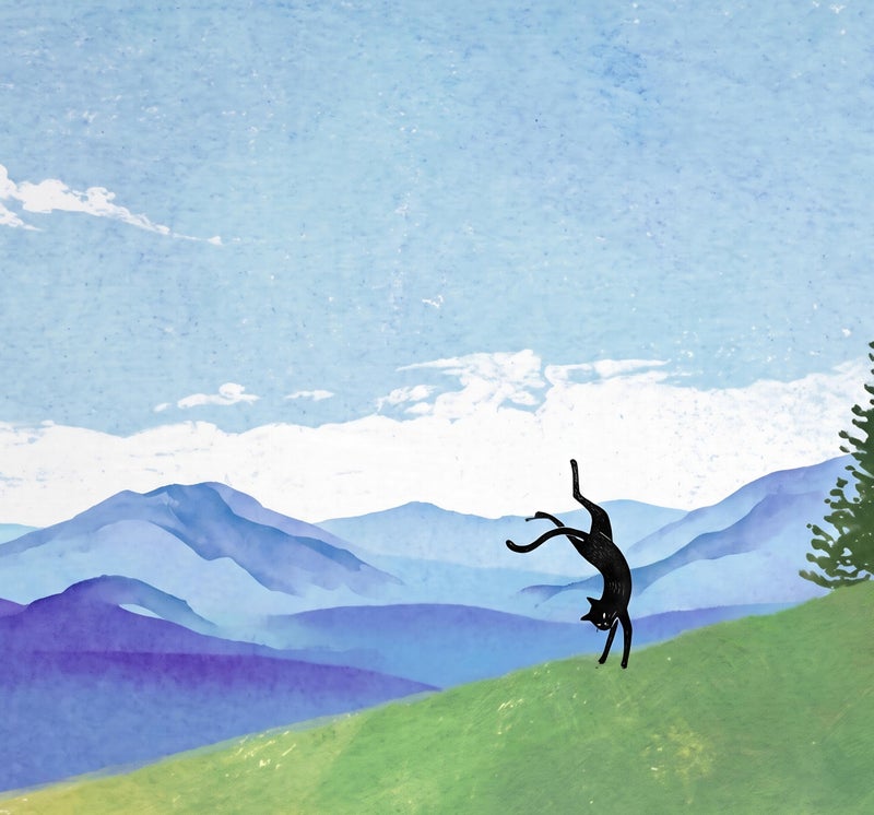 TNESSENTIAL Cartwheel Cat Print – Funny Black Cat Art, Minimalist Mountain Landscape, Playful Nature Poster, Whimsical Feline Decor, Gymnastics Cat - Image 2