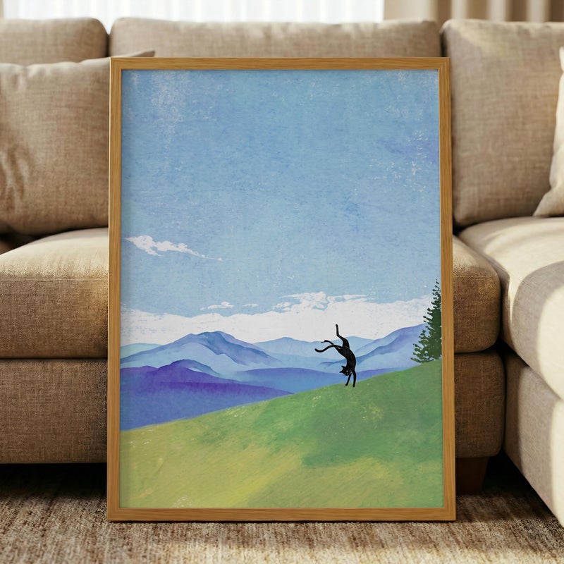 TNESSENTIAL Cartwheel Cat Print – Funny Black Cat Art, Minimalist Mountain Landscape, Playful Nature Poster, Whimsical Feline Decor, Gymnastics Cat - Image 5