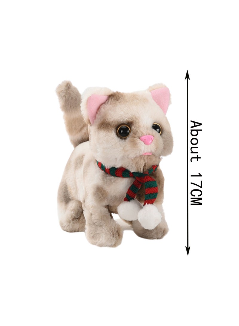 Apricot Scarf Cat Electric Plush Kitten Toy Walks, Calls And Moves Machine Simulation Plush Touch Interactive Toy Suitable For Children And Babies - Image 2
