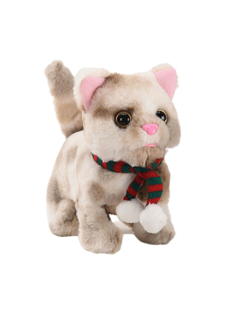 Apricot Scarf Cat Electric Plush Kitten Toy Walks, Calls And Moves Machine Simulation Plush Touch Interactive Toy Suitable For Children And Babies - Image 1