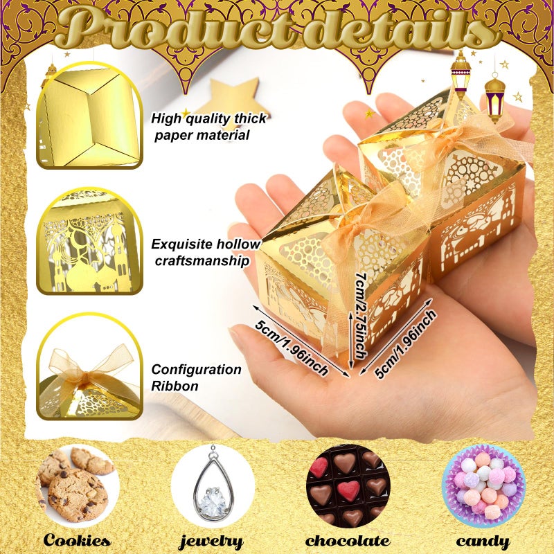 ReliThick 50 Pcs Ramadan Eid Mubarak Candy Box Set Ramadan Gift Boxes with Ribbons Muslim Party Favor Boxes Paper Thank You Gift Box for Eid Islamic Party Birthday Decorations(Castle) - Image 2