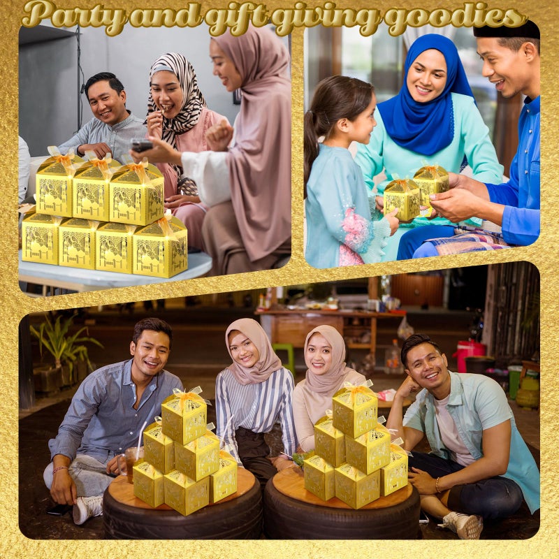 ReliThick 50 Pcs Ramadan Eid Mubarak Candy Box Set Ramadan Gift Boxes with Ribbons Muslim Party Favor Boxes Paper Thank You Gift Box for Eid Islamic Party Birthday Decorations(Castle) - Image 5