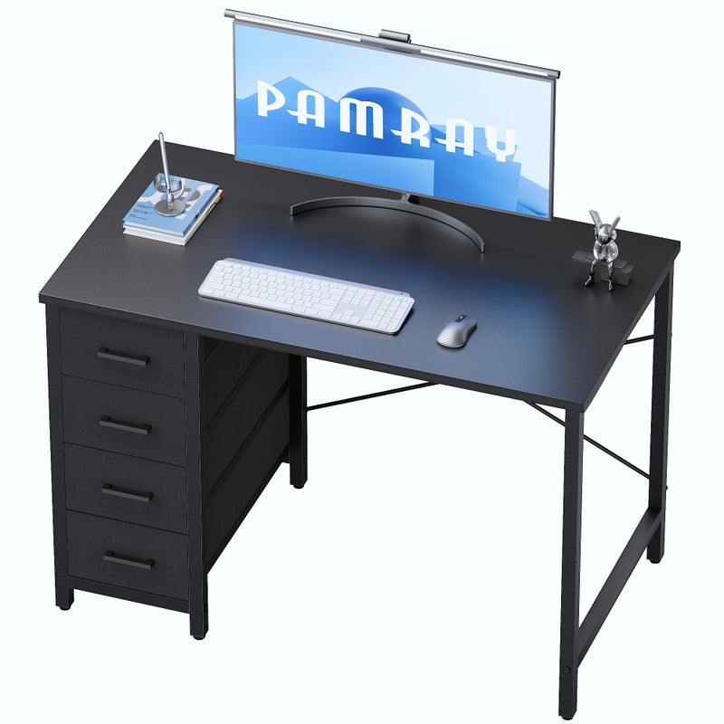 Pamray 32 Inch Computer Desk with 4 Drawers Small Office Desk for Home Bedroom Study Writing Simple Modern Computer Table Black - Image 1