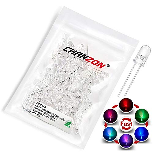 CHANZON 100 pcs 5mm RGB Multicolor Fast Blinking (Multi Color Changing) Dynamics LED Diode Lights (Flashing Round DC) Bright Lighting Bulb Lamps Electronics Components Flicker Light Emitting Diodes - Image 1