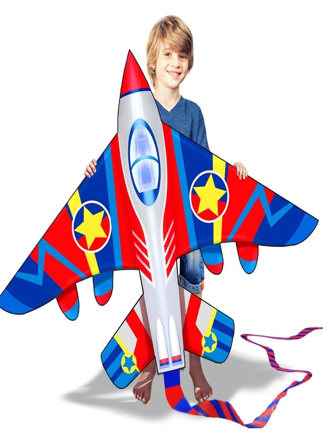 HONBO 58" Fighter Plane Kites for Kids Easy to Fly, Kites for Adults, with Kite Reel and 200ft String, Beginner Kite for Beach Trip - Image 4
