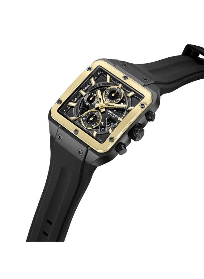 كينيث كول نيو يورك ساعة أرلينغتون كرونوغراف للرجال بقرص أسود وسوار سيليكون أسود - . مم