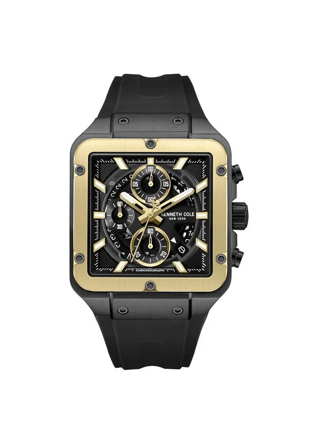 كينيث كول نيو يورك ساعة أرلينغتون كرونوغراف للرجال بقرص أسود وسوار سيليكون أسود - . مم