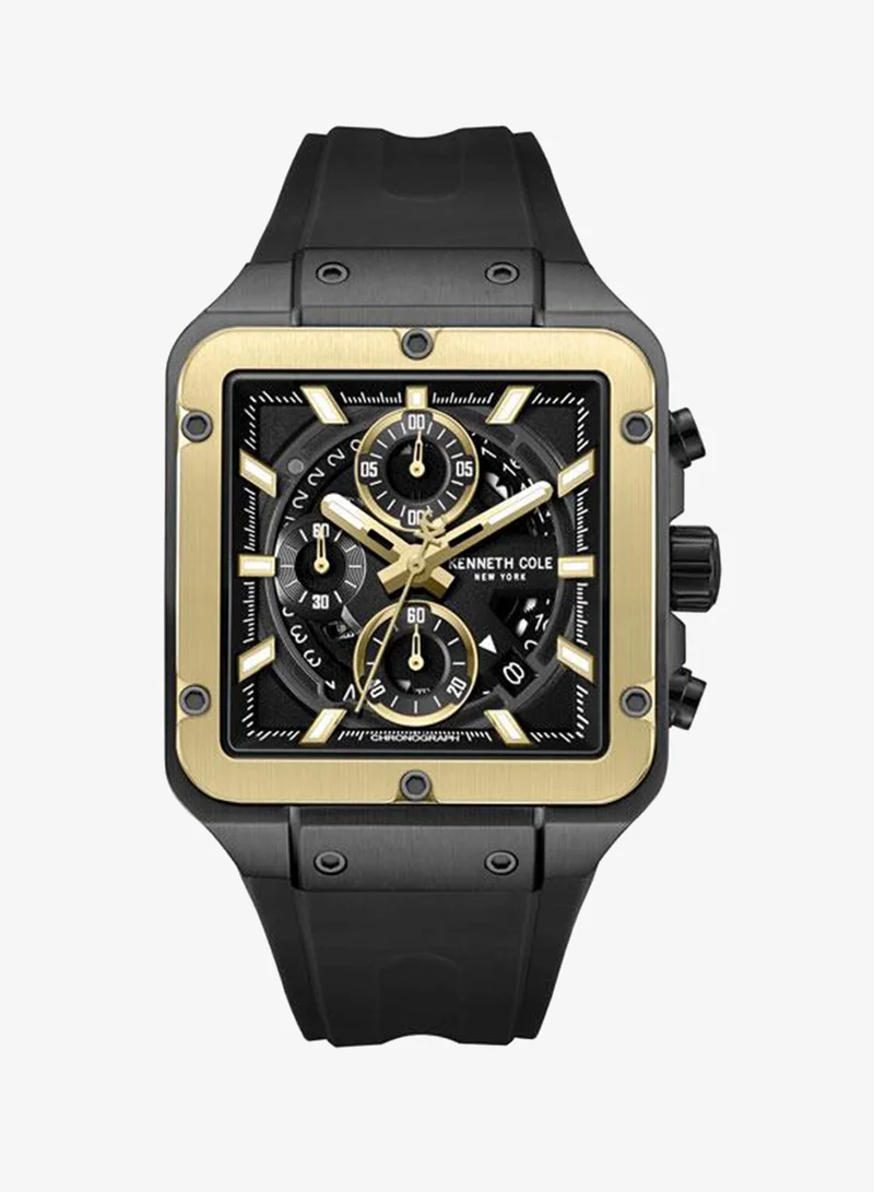 Kenneth Cole New York Arlington Black Dial Black Silicone Strap Chronograph Watch for Men - 39.5mm
