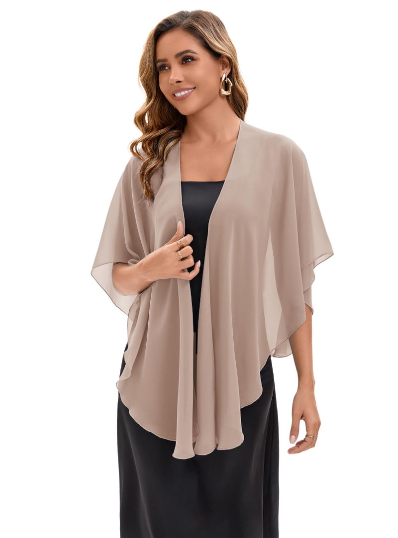 Baoqiya Chiffon Evening Shawl Scarf Wedding Shawls and Wraps for Women Party Bridal Dress on Special Occasion Dresses (Khaki) - Image 2