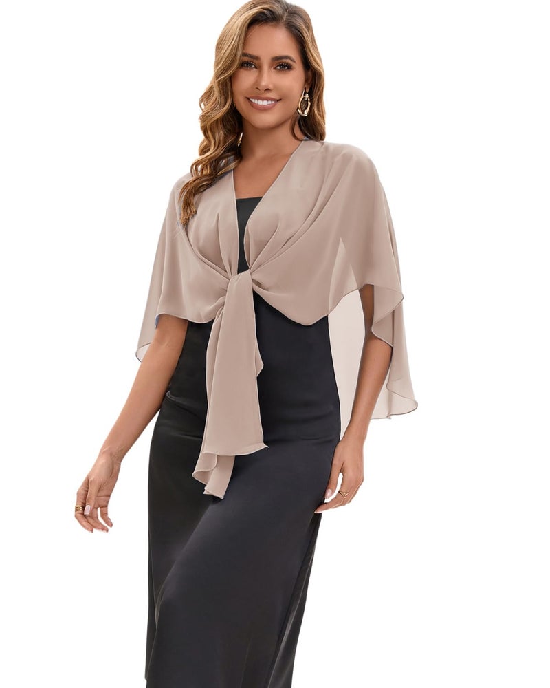 Baoqiya Chiffon Evening Shawl Scarf Wedding Shawls and Wraps for Women Party Bridal Dress on Special Occasion Dresses (Khaki) - Image 1