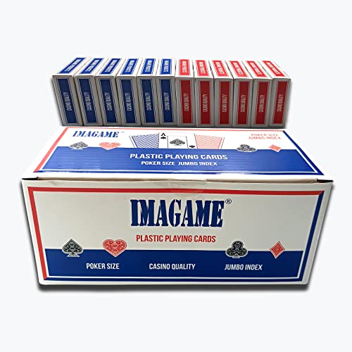 IMAGAME Plastic Playing Cards, Poker Size, Excellent Quality, Jumbo Index, Waterproof & Washable, Perfect for Texas Hold’em Poker, 6 Blue Deck & 6 Red Deck - Image 3