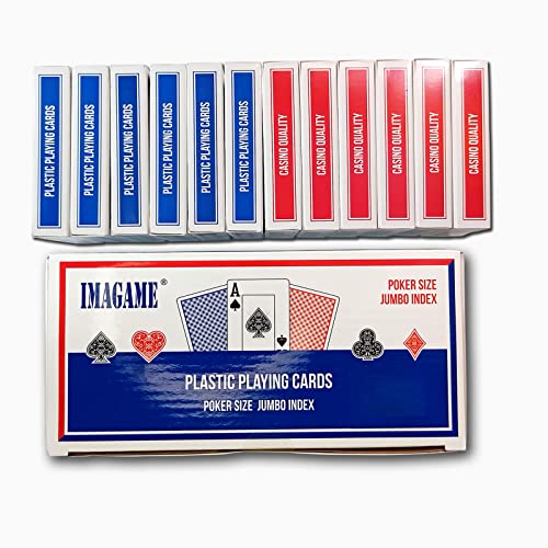 IMAGAME Plastic Playing Cards, Poker Size, Excellent Quality, Jumbo Index, Waterproof & Washable, Perfect for Texas Hold’em Poker, 6 Blue Deck & 6 Red Deck - Image 2