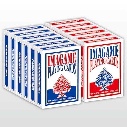 IMAGAME Plastic Playing Cards, Poker Size, Excellent Quality, Jumbo Index, Waterproof & Washable, Perfect for Texas Hold’em Poker, 6 Blue Deck & 6 Red Deck - Image 1