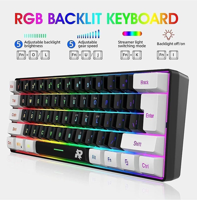 مجموعة ألعاب 3 في 1: لوحة مفاتيح ألعاب سلكية 60%، ماوس ألعاب RGB مريح خفيف الوزن مع مستشعر بصري 8000 نقطة في البوصة، لوحة مفاتيح 61 مفتاح بإضاءة خلفية RGB، بساط ماوس ألعاب كبير 700x300 مم، حزمة مصغرة لألعاب الكمبيوتر الشخصي. - Image 4
