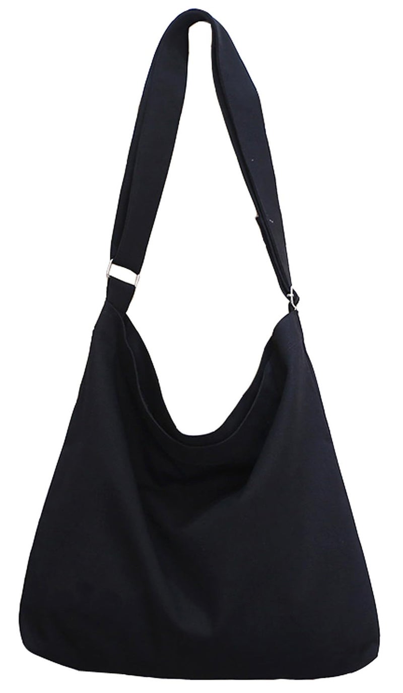 Covelin Women's Large Canvas Shoulder Bag Hobo Tote Handbag Casual Purse Black - Image 1