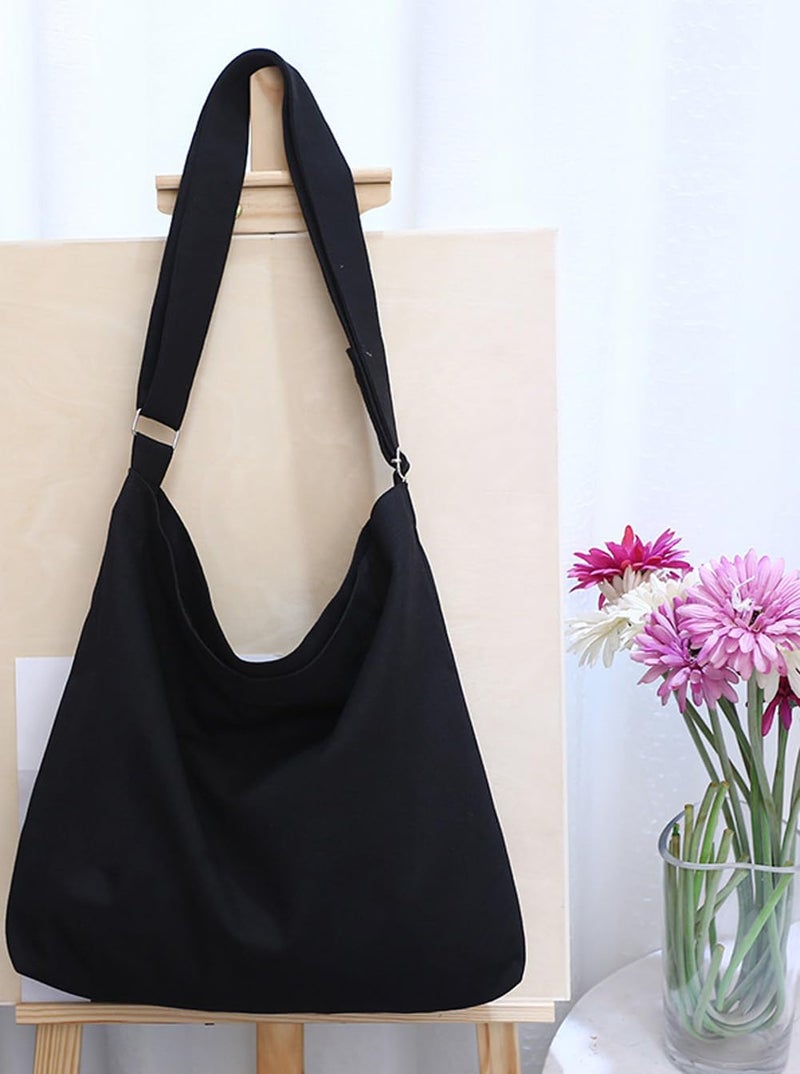 Covelin Women's Large Canvas Shoulder Bag Hobo Tote Handbag Casual Purse Black - Image 2