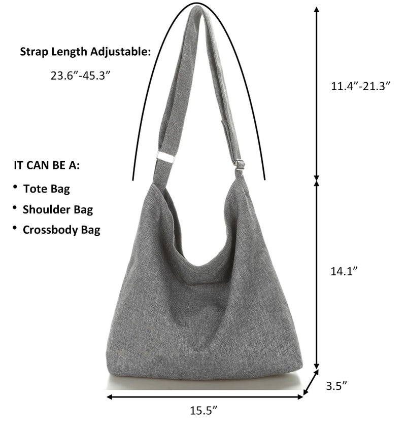 Covelin Women's Large Canvas Shoulder Bag Hobo Tote Handbag Casual Purse Black - Image 4