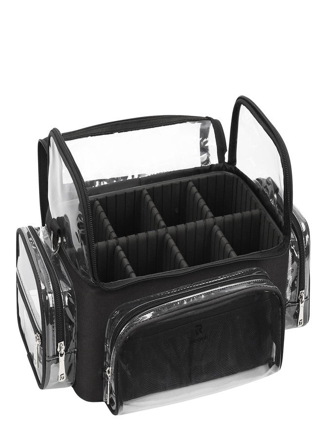 TANTO Makeup Brush Case, Clear Extra Large Cosmetic Organizer Holder Professional Makeup Artist Train Case with Adjustable Dividers&Strap Portable Makeup Brush Holder (02A-Black（XX Large）) - Image 1