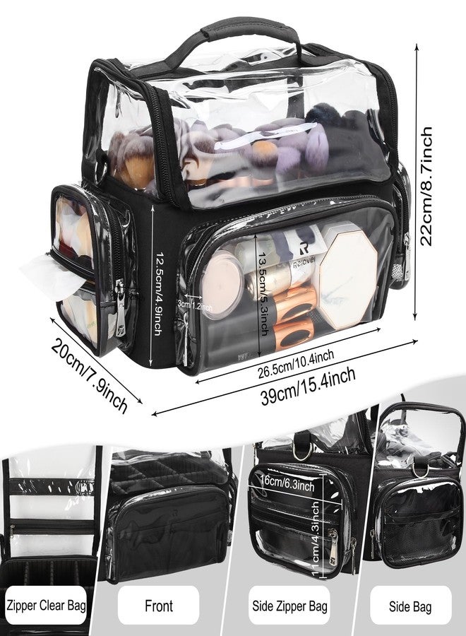 TANTO Makeup Brush Case, Clear Extra Large Cosmetic Organizer Holder Professional Makeup Artist Train Case with Adjustable Dividers&Strap Portable Makeup Brush Holder (02A-Black（XX Large）) - Image 4