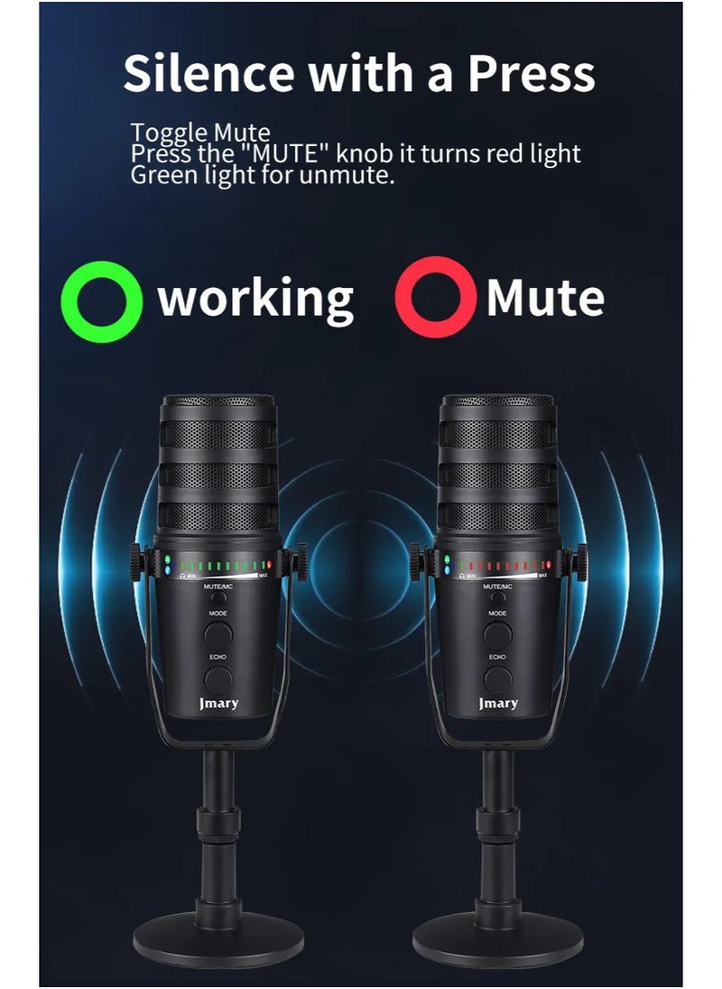 ميكروفون مكثف USB RGB MC-PW12، جودة صوت احترافية بجودة الاستوديو للبث والتسجيل والألعاب، تقليل الضوضاء، كتم الصوت بلمسة واحدة، مراقبة في الوقت الفعلي، التوصيل والتشغيل، إضاءة RGB نابضة بالحياة وتصميم أنيق لإعدادات سطح المكتب