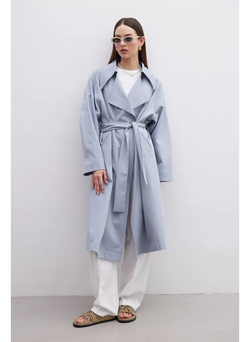 مانوكا Oversize Wide Collar Trench Coat Indigo