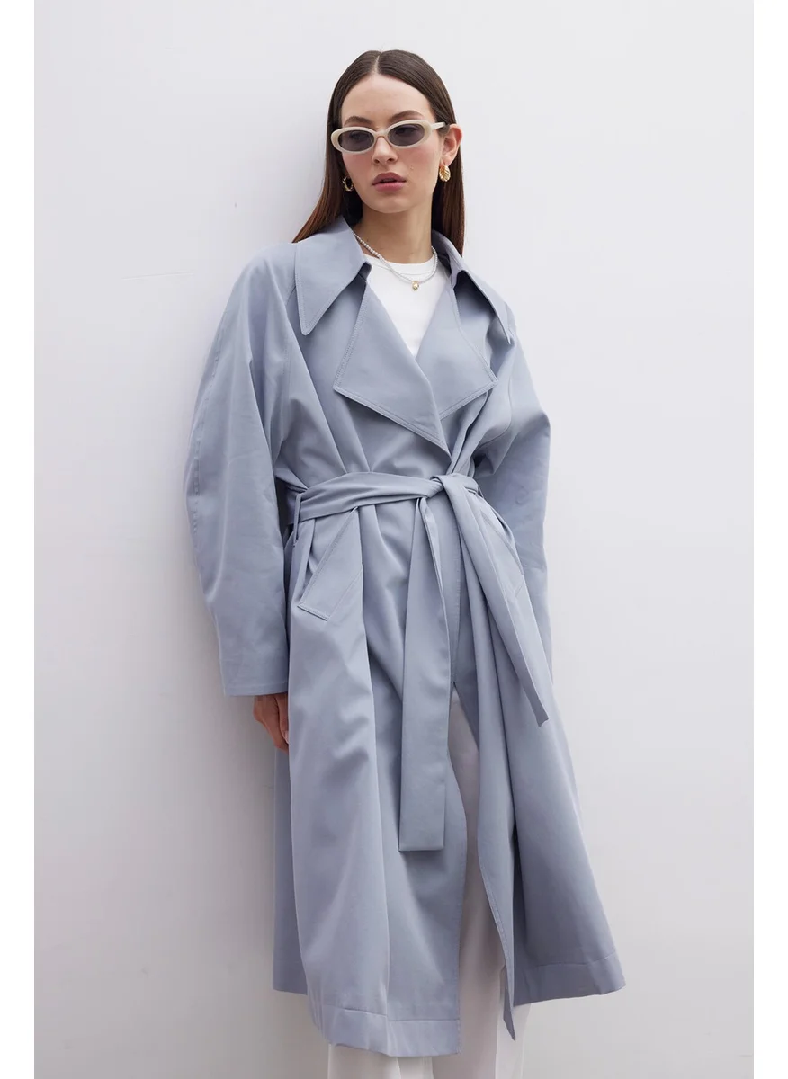 مانوكا Oversize Wide Collar Trench Coat Indigo