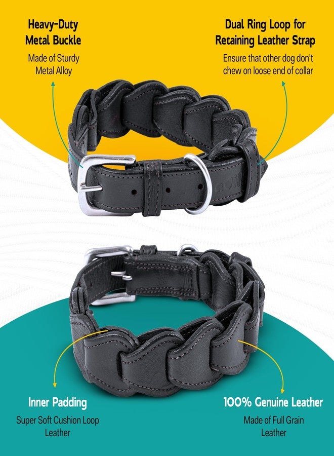 ADIL'S Adil’S Genuine Leather Loop Dog Collar – Handmade, Heavy-Duty, Soft Padded & Adjustable – Durable Braided Leather Collar Dogs, Size: L, Color: Black - Image 3