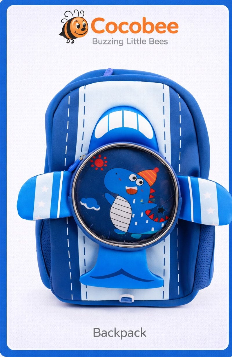 Cocobee Aeroplane-Style Dino Printed Backpack – Blue - Image 1