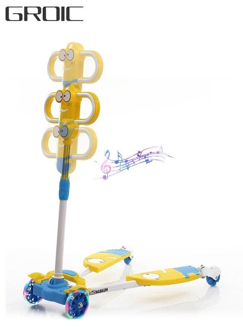 Kids Swing Scooter, 4 Wheels Drifting Wiggle Scooters with Adjustable Height ,Frog Scissor Motion Kick Scooter with Light and Sound