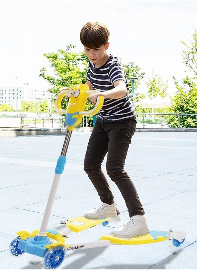 Kids Swing Scooter, 4 Wheels Drifting Wiggle Scooters with Adjustable Height ,Frog Scissor Motion Kick Scooter with Light and Sound