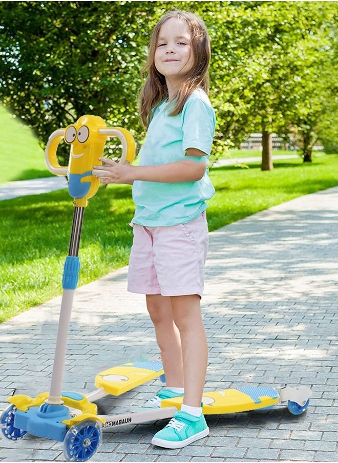Kids Swing Scooter, 4 Wheels Drifting Wiggle Scooters with Adjustable Height ,Frog Scissor Motion Kick Scooter with Light and Sound