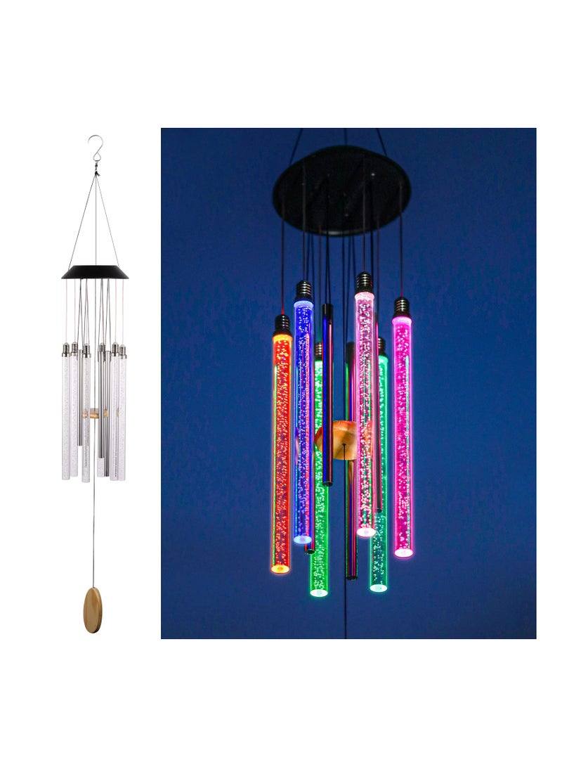 Zikra Solar Wind Chimes for Outside 6 LED Tubes Color Changing Outdoor Clearance Unique Garden Decor Colorful Patio Waterproof Sunscreen Intelligent Optical Control Gifts for Her Him 3Inches Long - Image 1