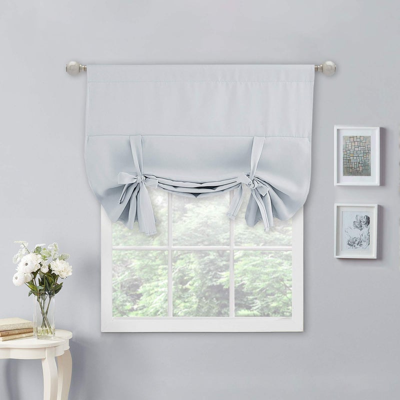 NICETOWN NICETOWN Kitchen Curtains 54 inches Long  Blackout Roman Shades Tie Up Bathroom Balloon Short Curtain for Windows Greyish White 1 Panel 40 W by 54 inches L