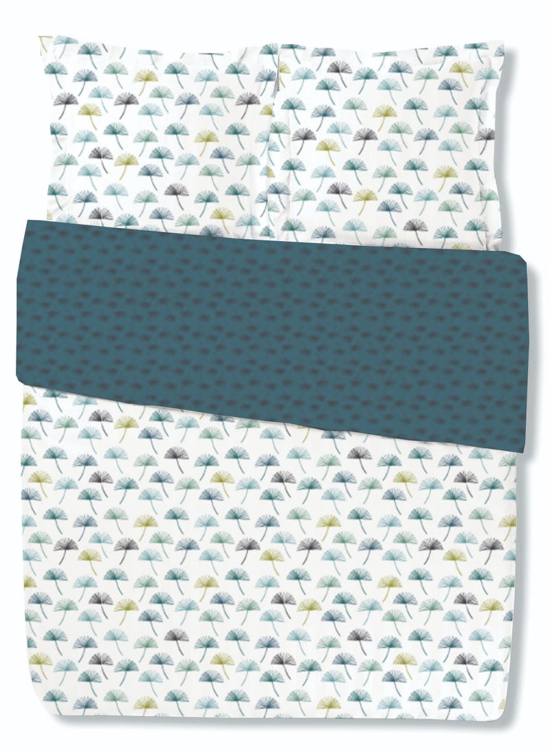 Home-Tex Design King Size 100% Cotton 6 Piece Bed Set with reversible Duvet cover - 1 Flat Sheet 240x260 cm 1 Duvet Cover 240x200 cm 4 Pillows 50x80 cm Design Palmette  - Image 1