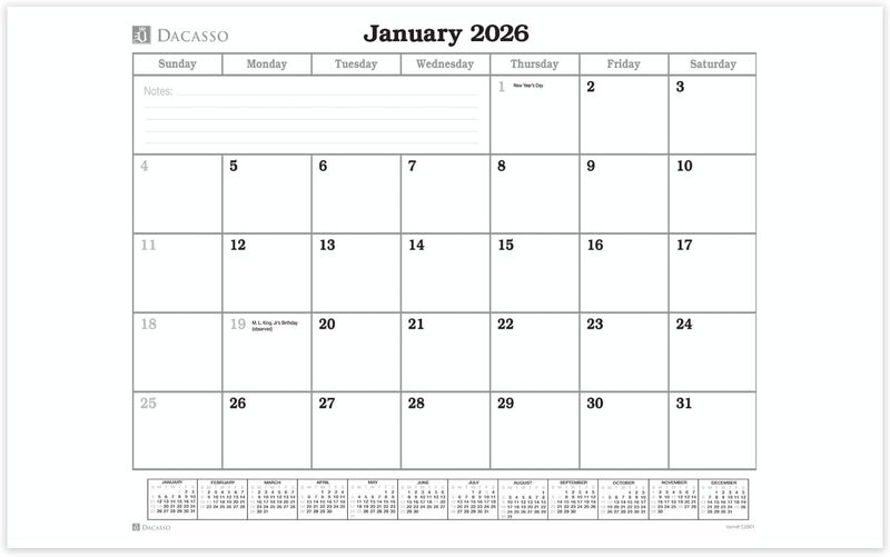 Dacasso 2026 Monthly Calendar Refill, 24.5 x 16, White (S2001 / S2001-O) - Image 1
