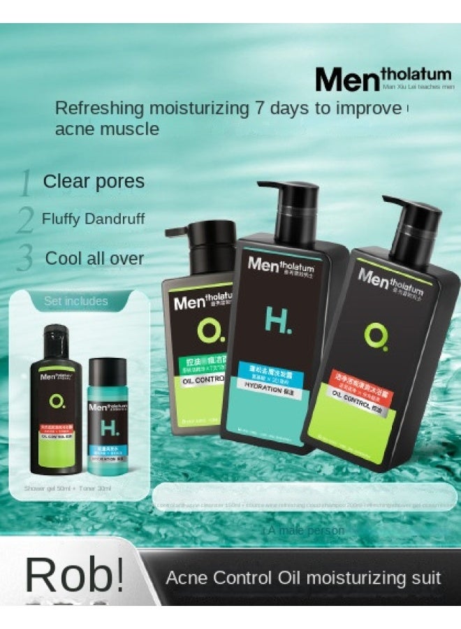 mentholatum Men's Refreshing Oil Control & Anti-dandruff Hair & Body Care Set - Acne-fighting Hydrating Shower Gel & Anti-dandruff Shampoo For Deep Cleansing - Image 1