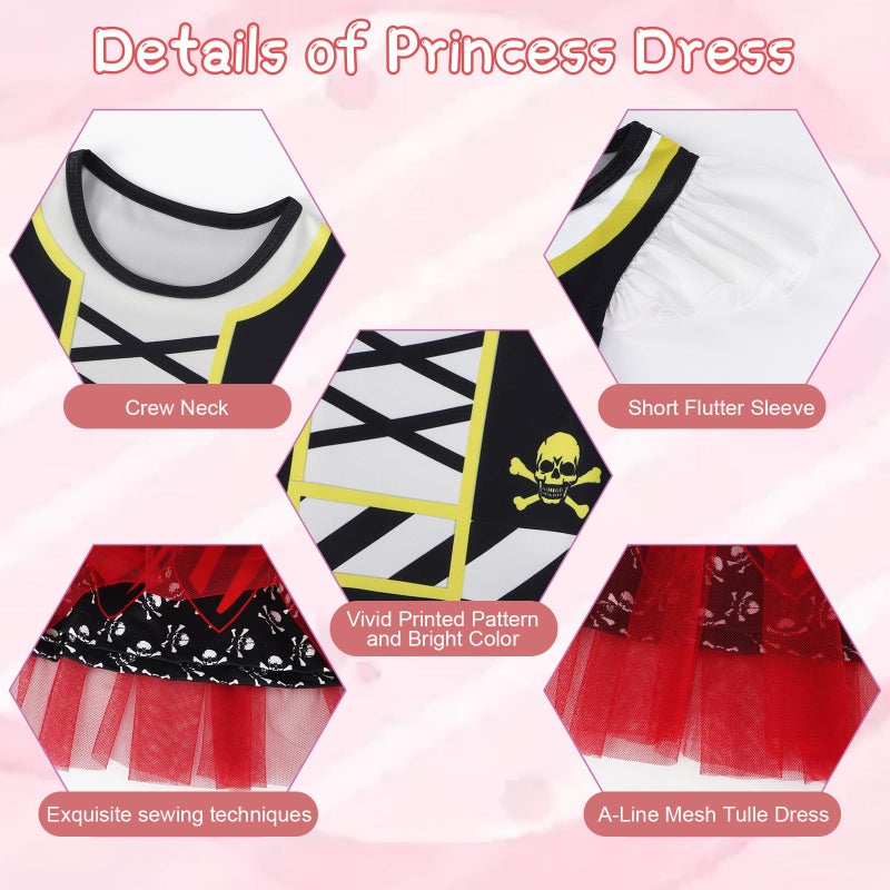 Henzworld Pirate Costume Kids  Girls Pirate Dress For Halloween Cosplay Outfits Little Girl Buccaneer Costumes Tulle Dress Birthday Party Dressing Up 3T 4T - Image 4