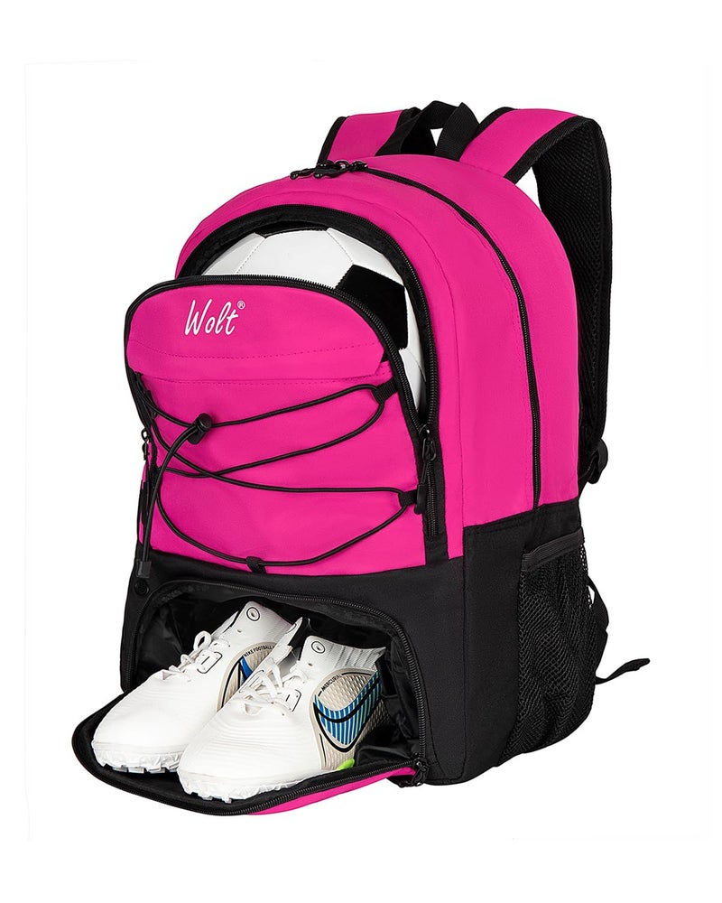 WOLT | Youth Soccer Bag, Soccer Backpack, Basketball Backpack with Cleat Shoe and Ball Compartments Sports Backpack for Volleyball Football for Men Women (Pink) - Image 1