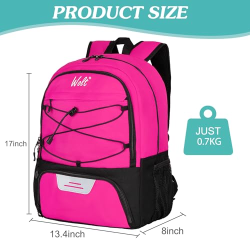 WOLT | Youth Soccer Bag, Soccer Backpack, Basketball Backpack with Cleat Shoe and Ball Compartments Sports Backpack for Volleyball Football for Men Women (Pink) - Image 2