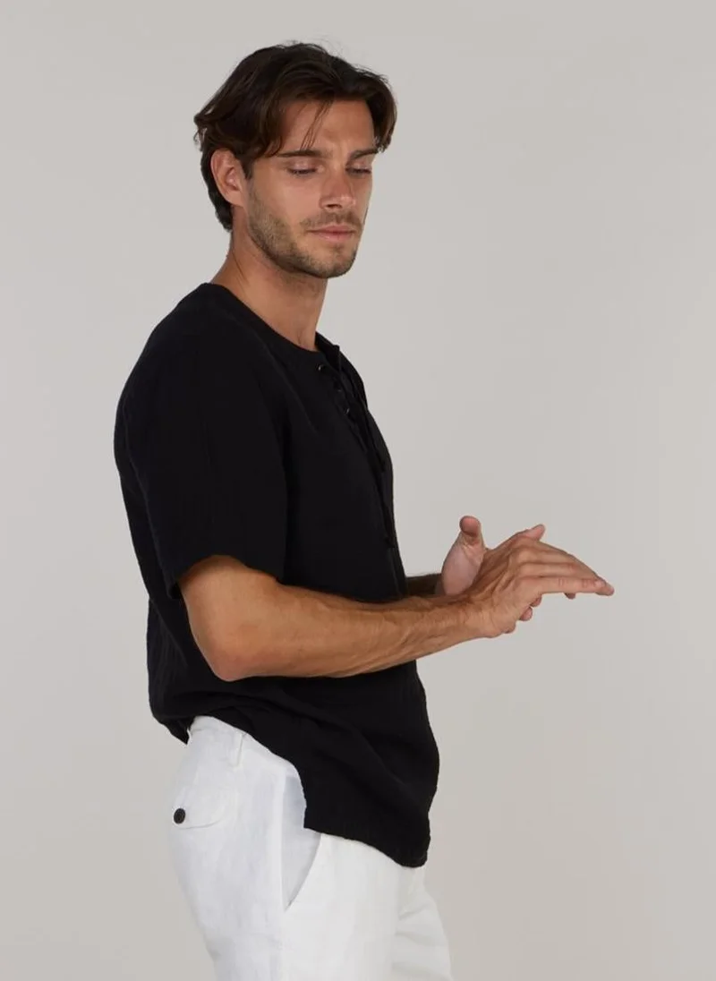 Just Nature Black String Crew Neck T-Shirt for Men | Best Price UAE