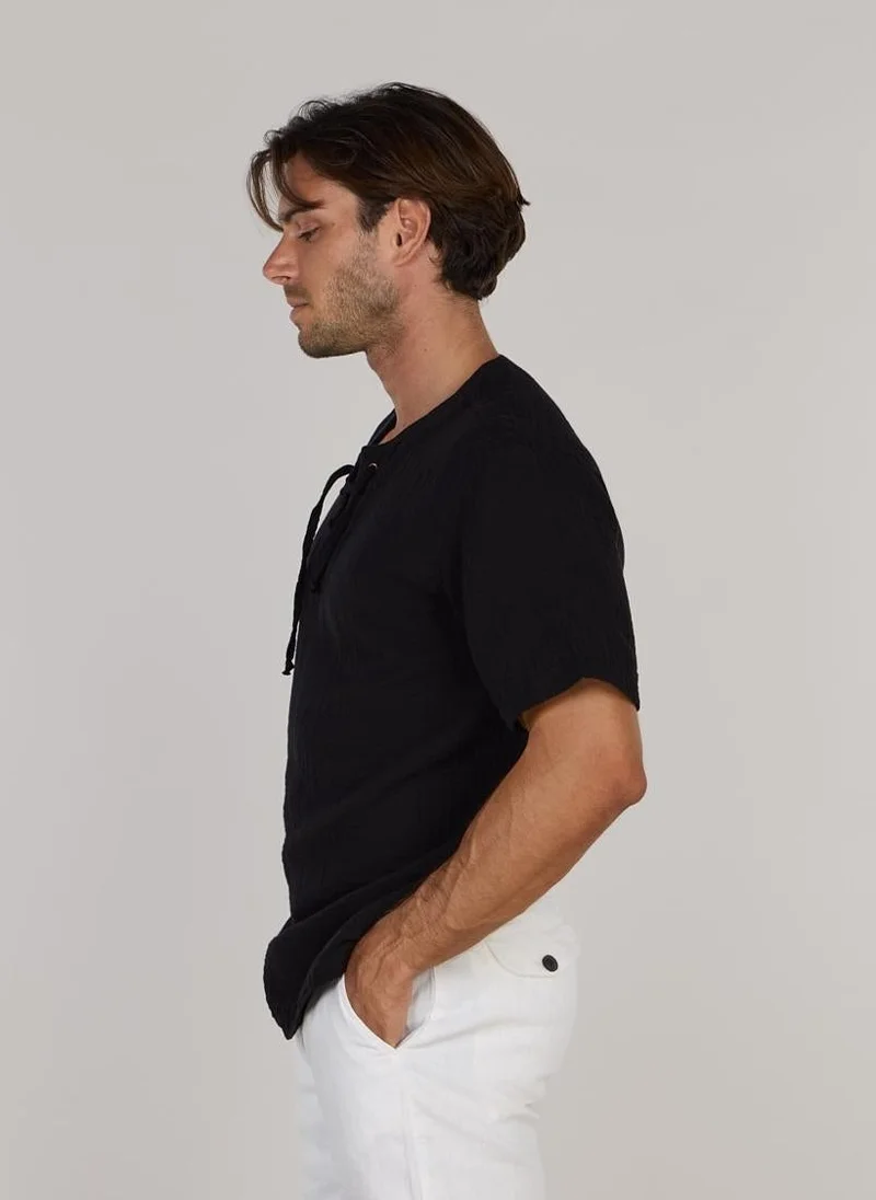 Just Nature Black String Crew Neck T-Shirt for Men | Best Price UAE