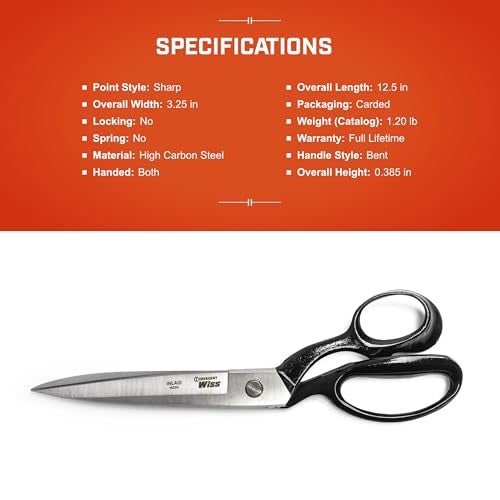 Wiss Crescent Wiss 12" Bent Handle Industrial Shears - Professional Heavy Duty Utility Scissors Tool for Sewing Fabric, Upholstery & Leather - W22N - Image 5