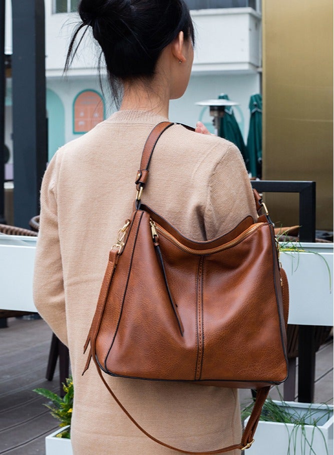 فورثكان حقائب هوبو للنساء – حقيبة دلو جلد صناعي PU مع حزام كتف طويل قابل للفصل، حقيبة يد عصرية للعمل والسفر - Image 1