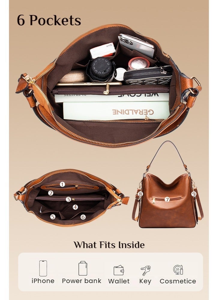 Forthcan Hobo Bags for Women-PU Faux Leather Crossbody Shoulder Bucket Purse with Detachable Long Strap, Trendy Handbag for Work & Travel - Image 5