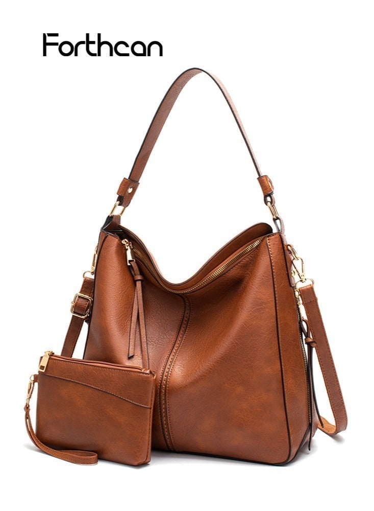 Forthcan Hobo Bags for Women-PU Faux Leather Crossbody Shoulder Bucket Purse with Detachable Long Strap, Trendy Handbag for Work & Travel - Image 1